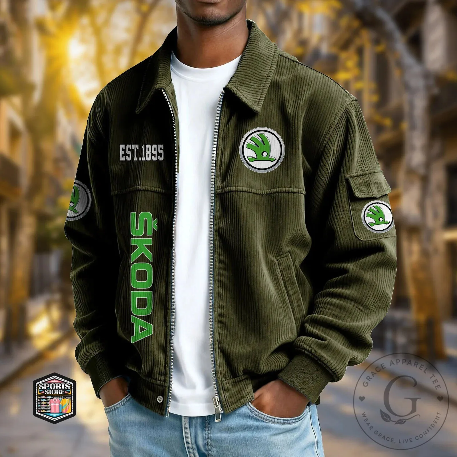 Skoda Auto Car Company Logo Corduroy Jacket