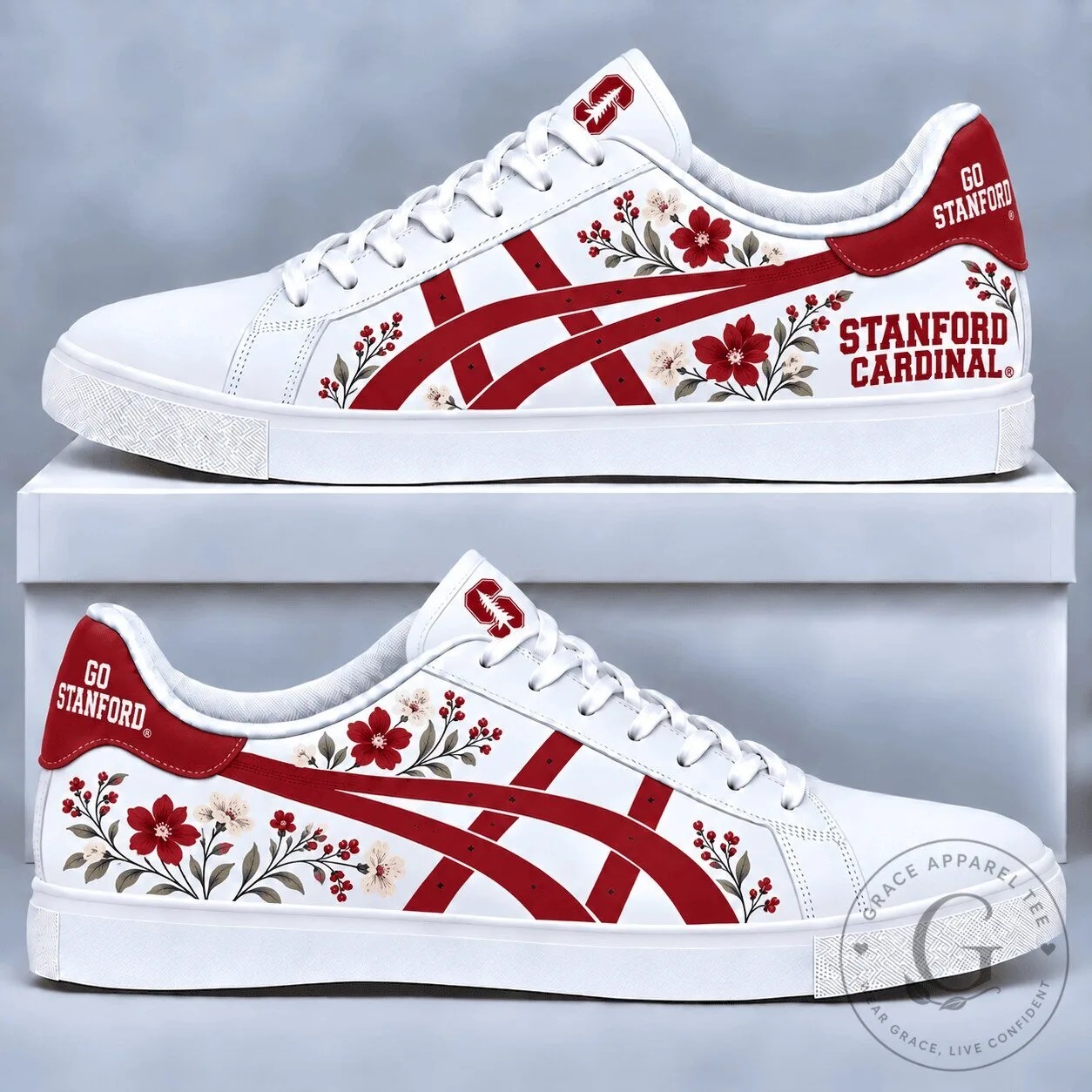 Stanford Cardinal Floral Pattern White Low Top Sneakers